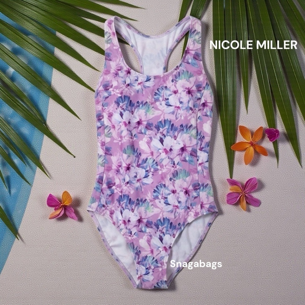 NICOLE MILLER STUDIO NWT ONE PIECE BATHING SUIT SWIM RACER BACK CABANA HIBISCUS